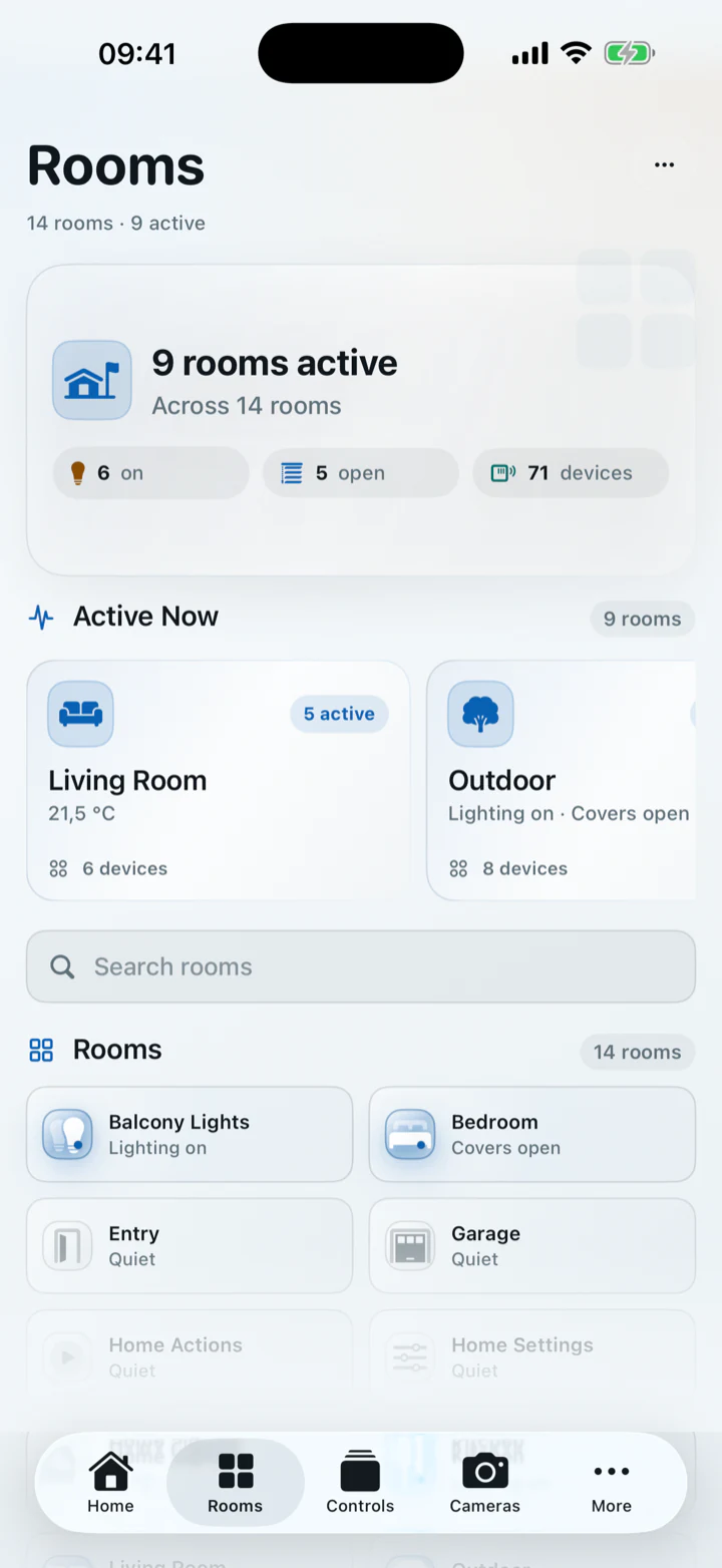 CasaRay Rooms screen on iPhone