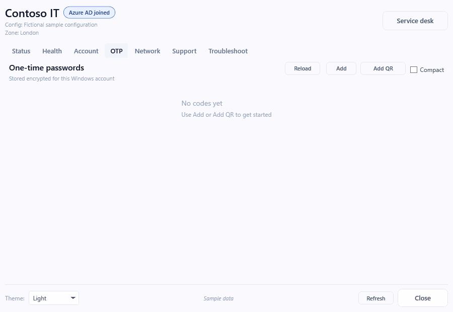 InformationBox one-time passwords tab ready to add codes manually or from a QR code