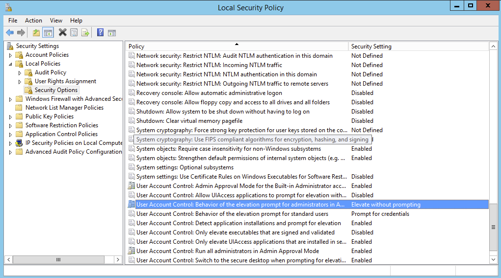 Zasada monitu podwyzszenia uprawnien ustawiona na Podnies bez monitowania