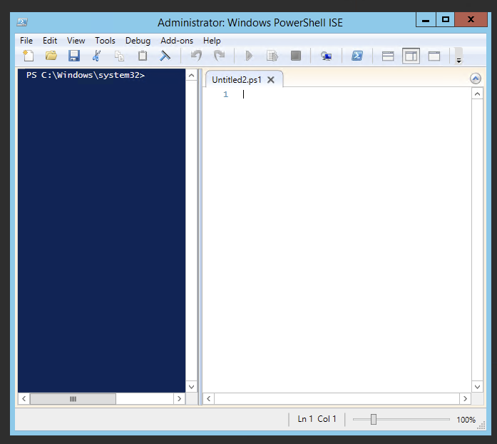 Windows PowerShell ISE uruchomiony jako administrator w Windows Server