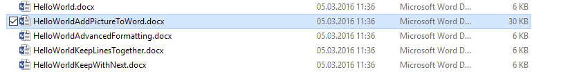 Wygenerowany plik HelloWorldAddPictureToWord.docx utworzony przez przyklad DocX