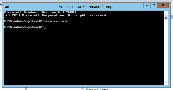 Administrator Command Prompt uruchamiający services.msc