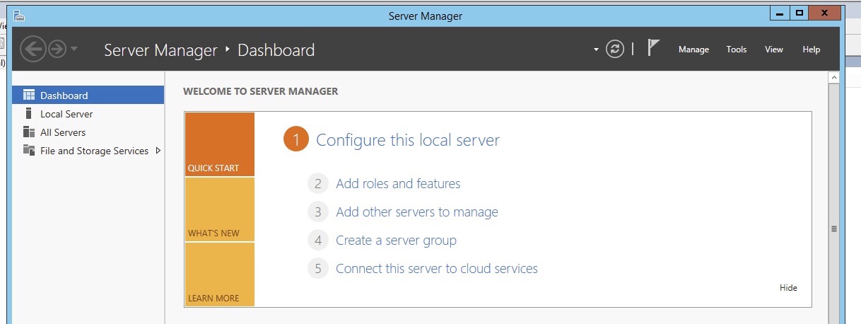 Pulpit programu Server Manager