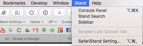 Stand menu with SafariStand Setting selected