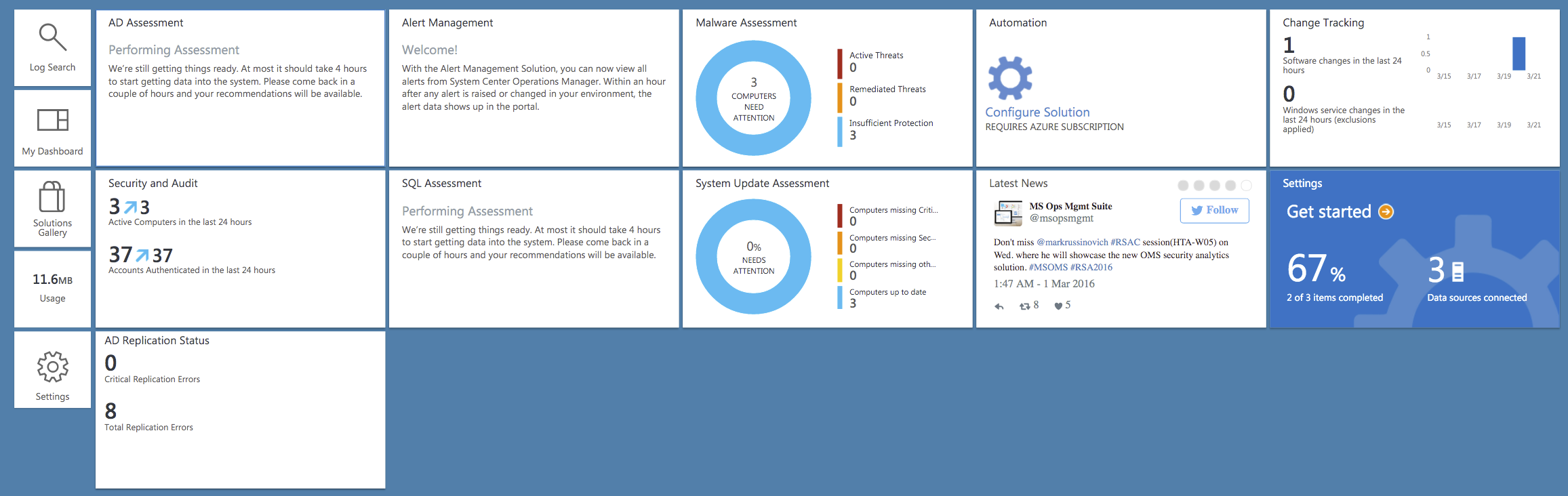 Strona Microsoft kierujaca uzytkownikow do Operations Management Suite zamiast narzedzia replikacji