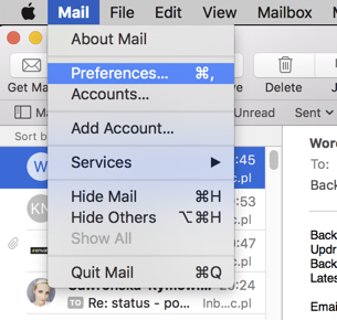 Okno preferencji Mail z otwartą kartą podpisów w Mac OS X