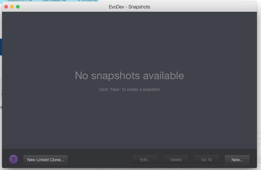 Parallels Desktop Snapshot Manager z migawka utworzona przed aktualizacja