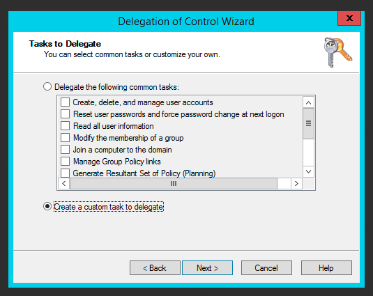 Opcja Create a custom task to delegate w kreatorze delegowania