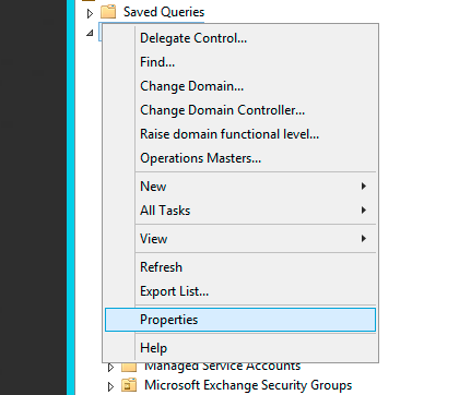 Okno Properties obiektu Active Directory otwarte do bezpośredniej edycji zabezpieczeń