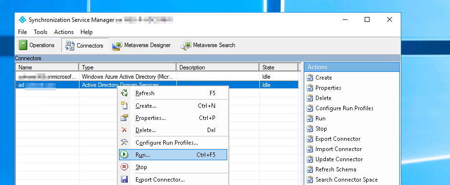 Uruchomienie synchronizacji Azure AD Connect w trybie delta albo initial