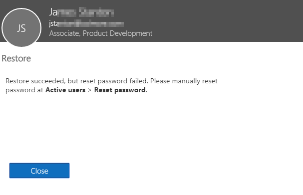 Okno Restore user z opcjonalnym resetem hasla