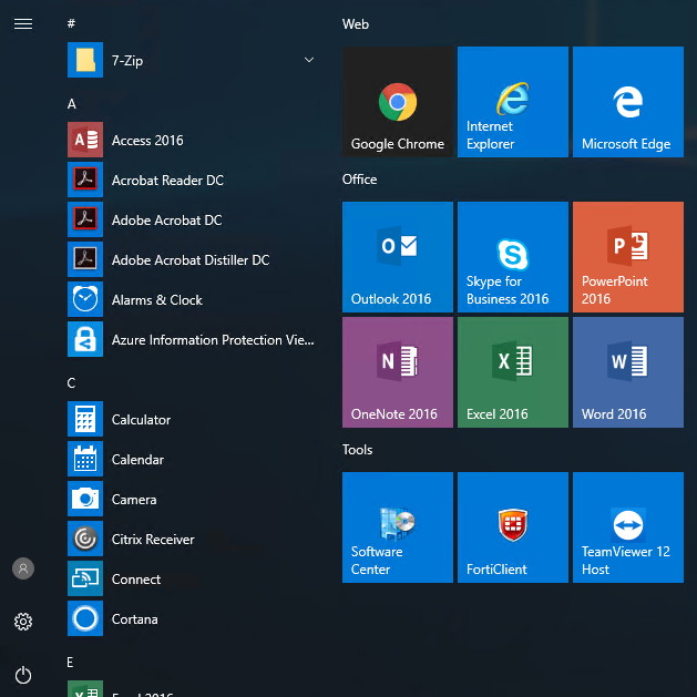Dostosowany uklad menu Start w Windows 10 przygotowany do eksportu do pliku XML
