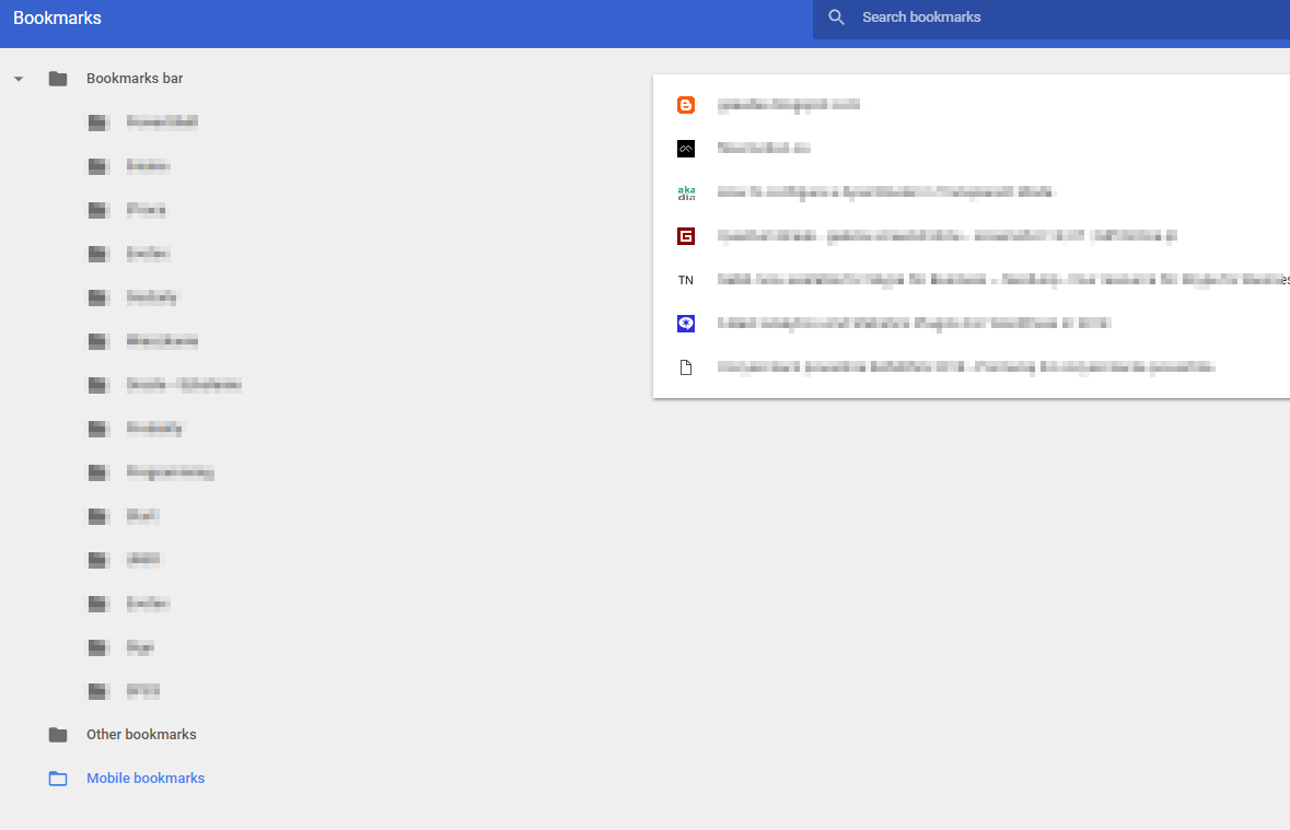 Chrome Bookmark Manager showing the Mobile bookmarks folder