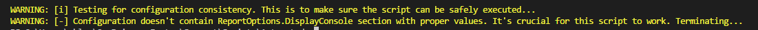 Ostrzezenie konsoli o brakujacych ustawieniach DisplayConsole w ReportOptions