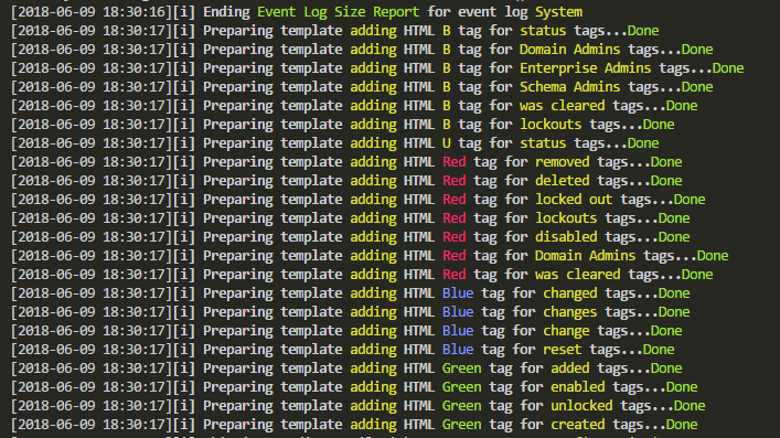PSWinReporting report with custom word highlighting and colorized event details
