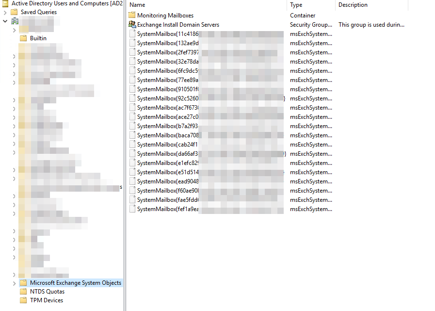 Microsoft Exchange System Objects mailbox list in Active Directory Users and Computers