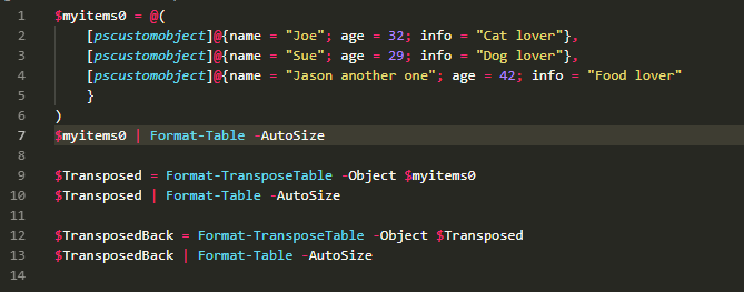 Przyklad dzialania Format-TransposeTable na danych tabelarycznych