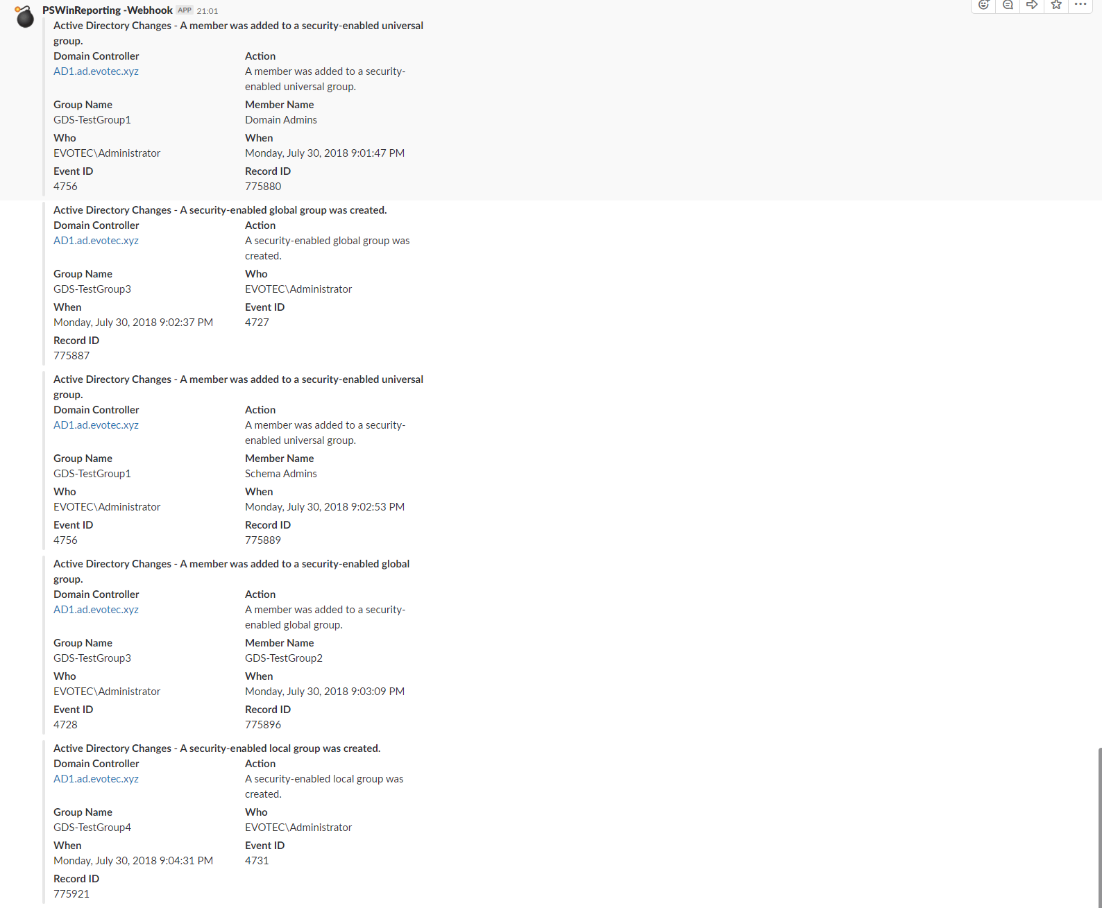 PSWinReporting Send To Slack