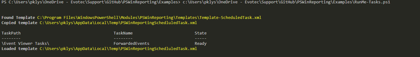 Zadanie w Task Scheduler utworzone do uruchamiania PSWinReporting przy forwardowanych zdarzeniach