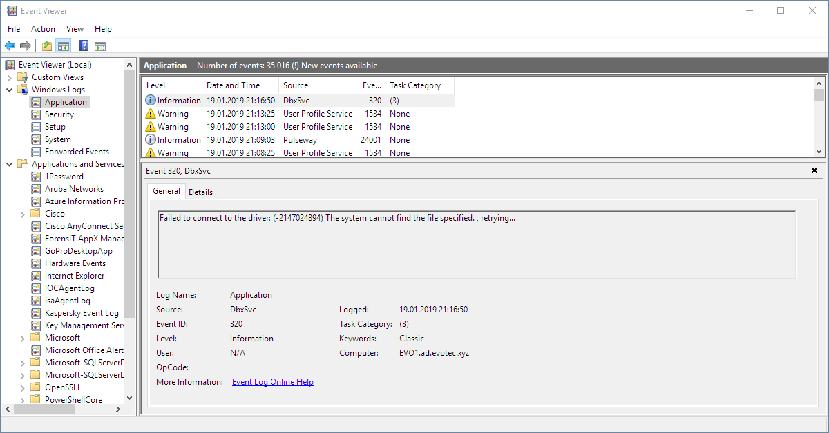 Event Viewer - Windows 10