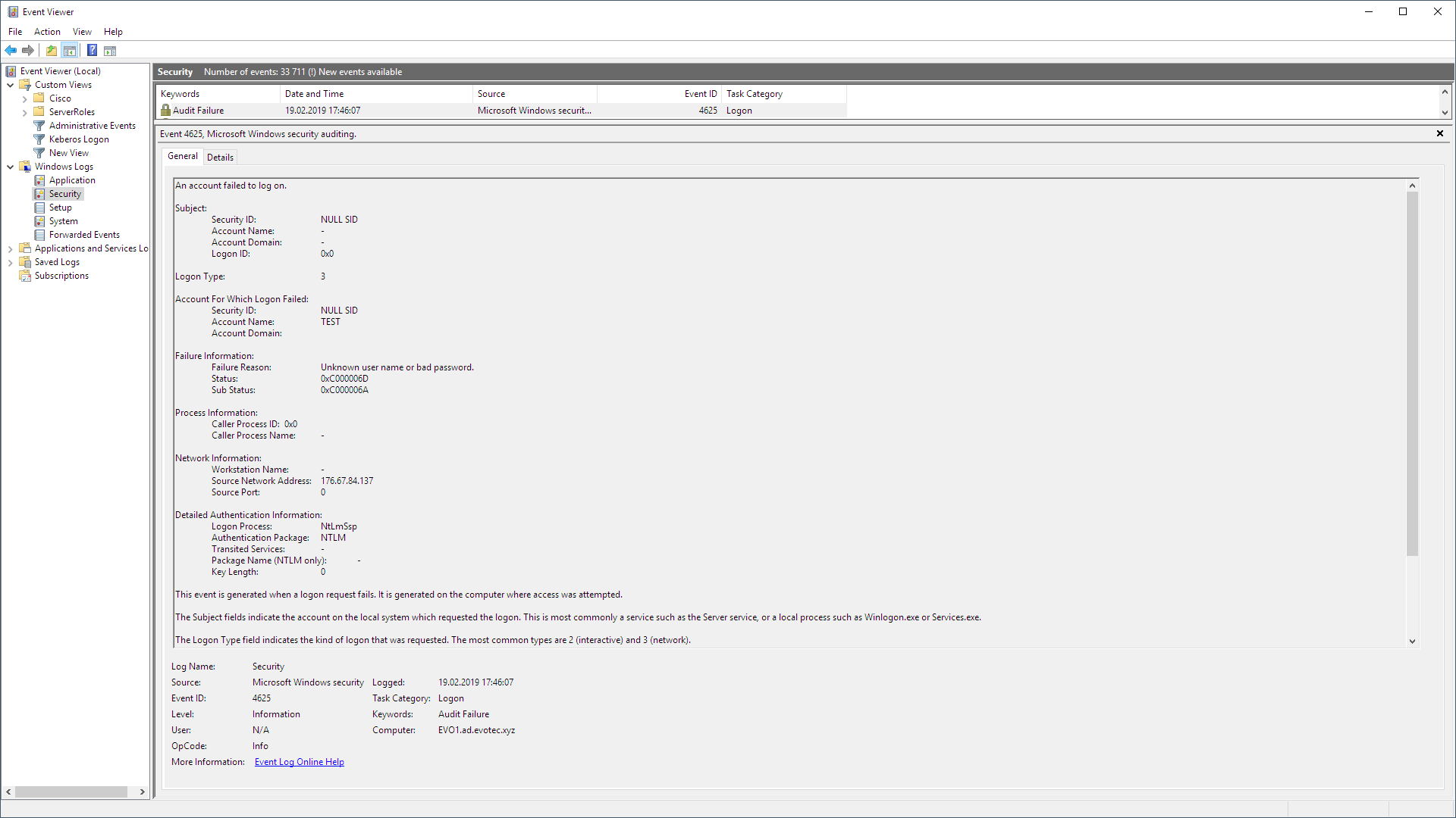 Event Viewer Main View