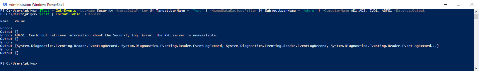 Get-Events Errors