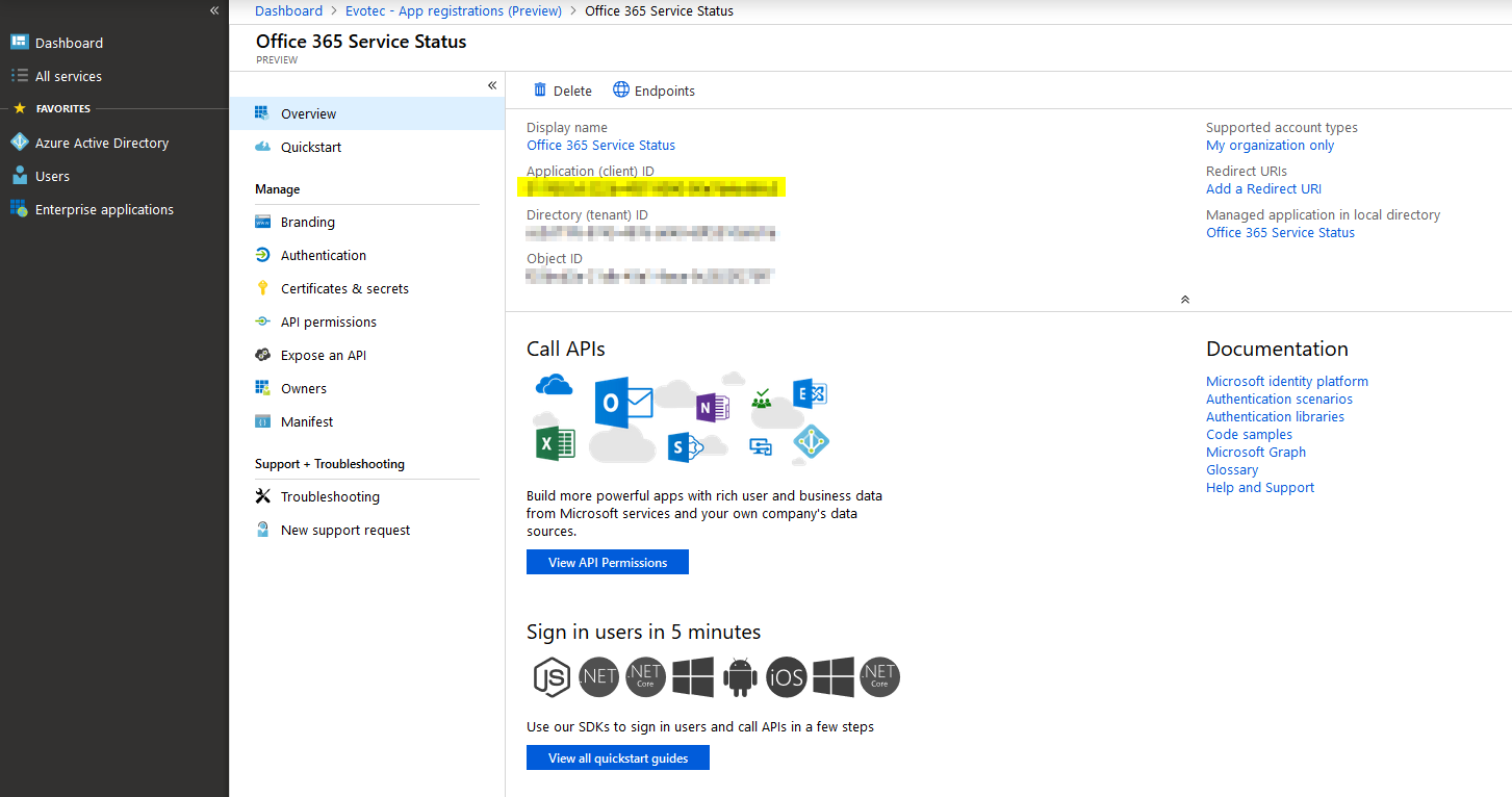 Ekran rejestracji Azure gotowy do zatwierdzenia nowej aplikacji