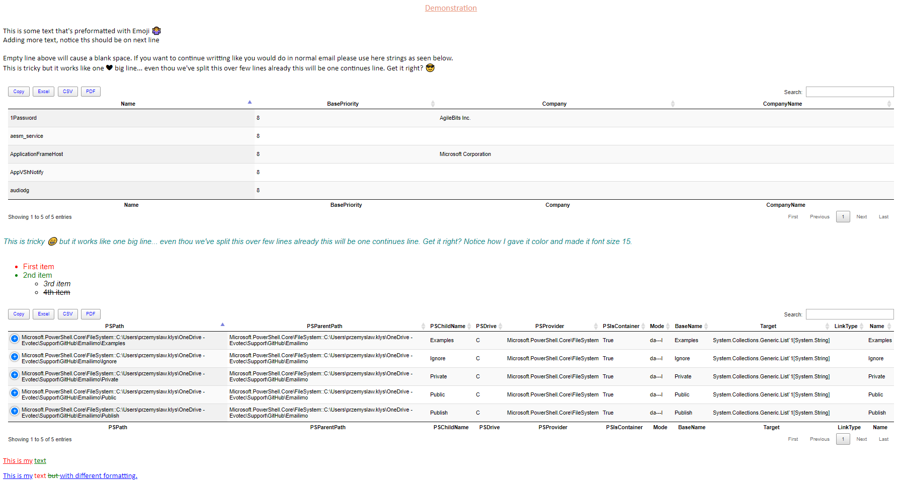 Emailimo message with the same HTML content attached as a separate report file