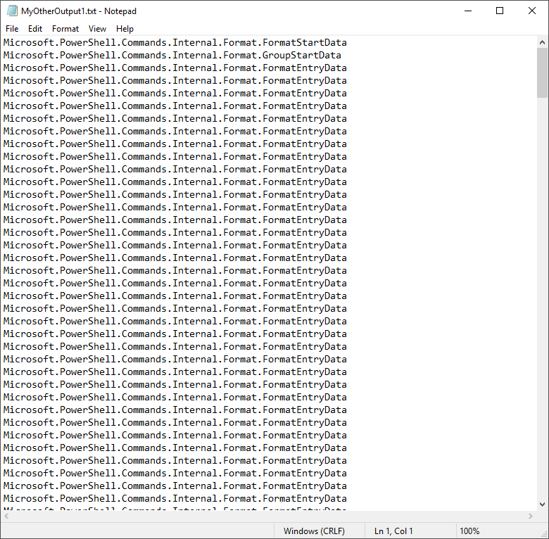 Plik tekstowy utworzony po przekazaniu Format-Table do Set-Content