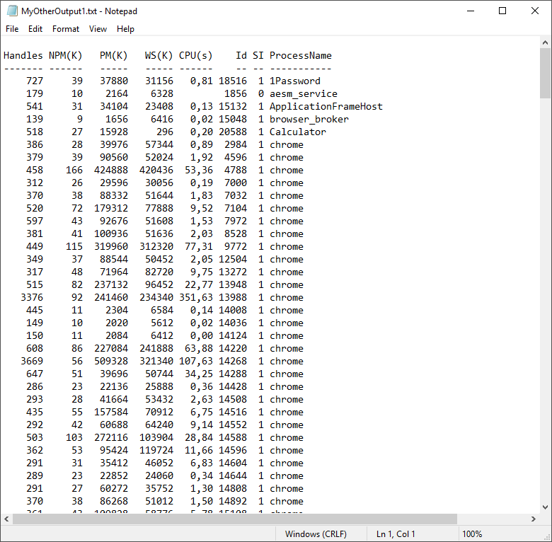 Sformatowana tabela procesów zachowana po użyciu Out-String i Set-Content