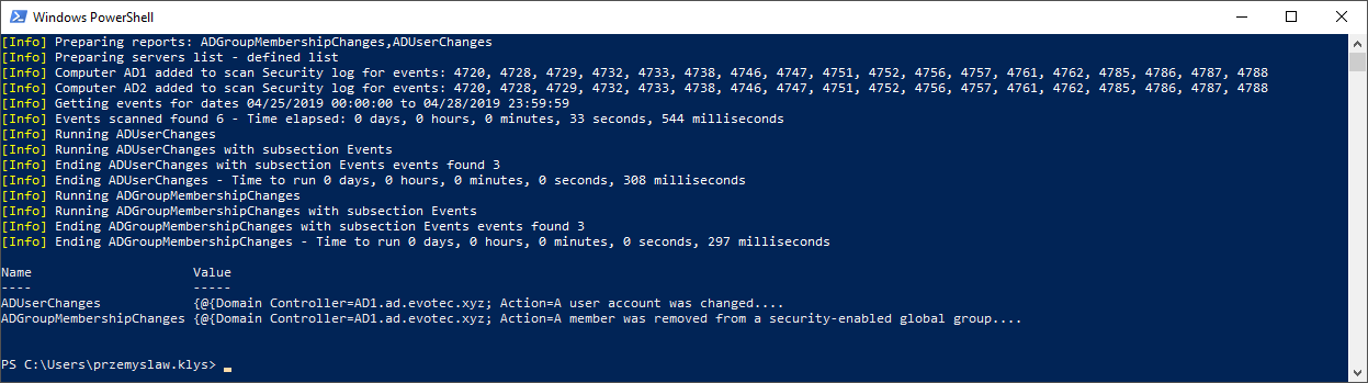 Computer AD1 added to scan Security log for events: 4720, 4728, 4729, 4732, 4733, 4738, 4746, 4747, 4751, 4752, 4756, 4757, 4761, 4762, 4785, 4786, 4787, 4788