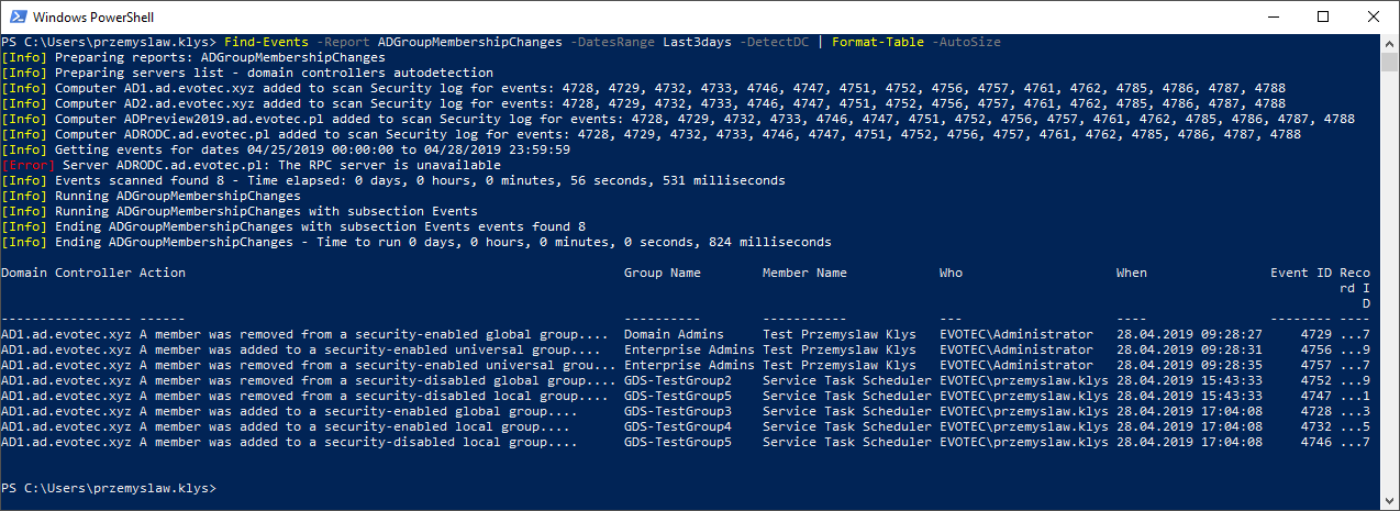 Find-Events with DetectDC