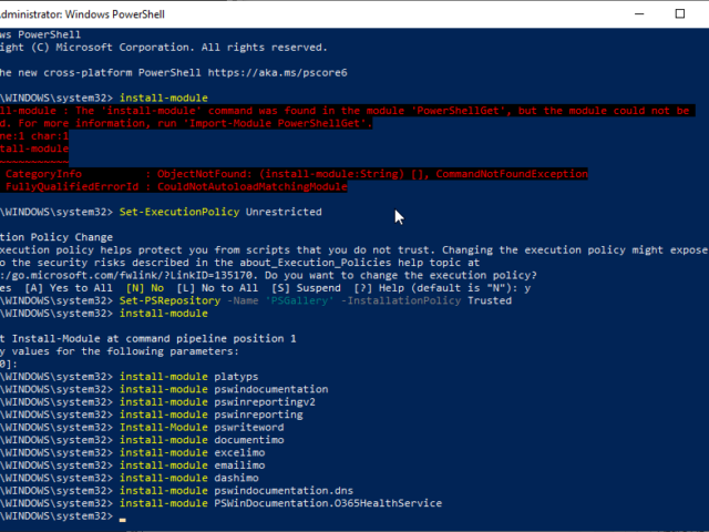 install-module : The ‘install-module' command was found in the module ‘PowerShellGet', but the module could not be loaded.