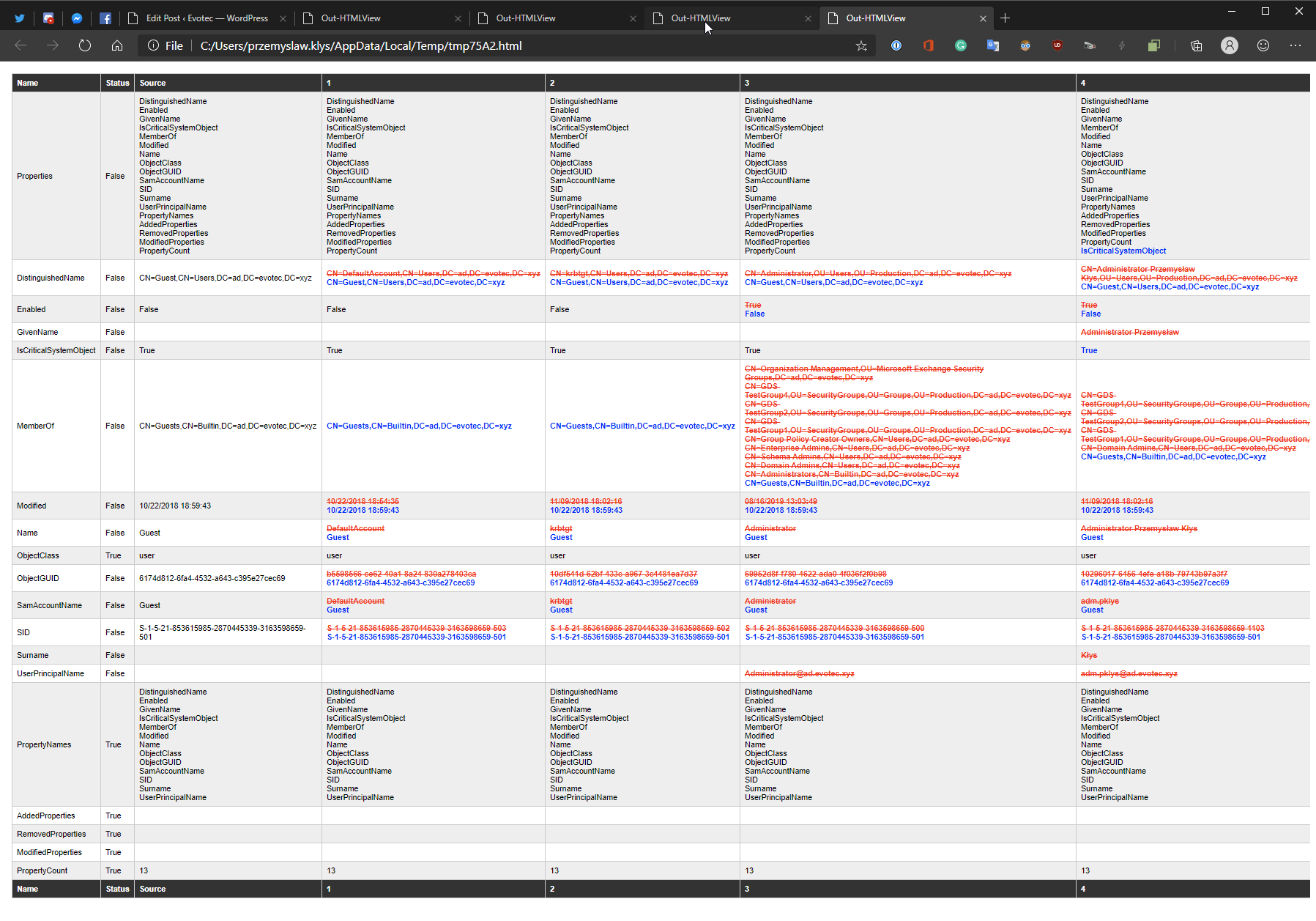 Simplified compare output showing all differences in one table without paging
