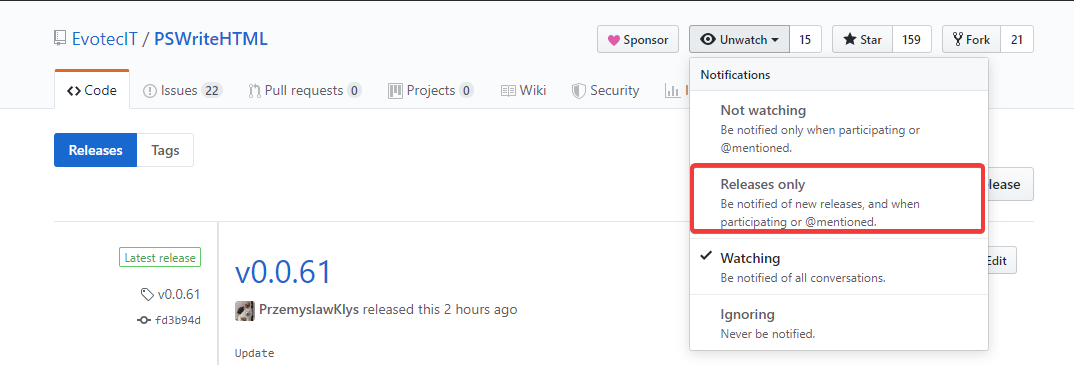 Notatki wydania GitHub i pliki do pobrania dla PSWriteHTML