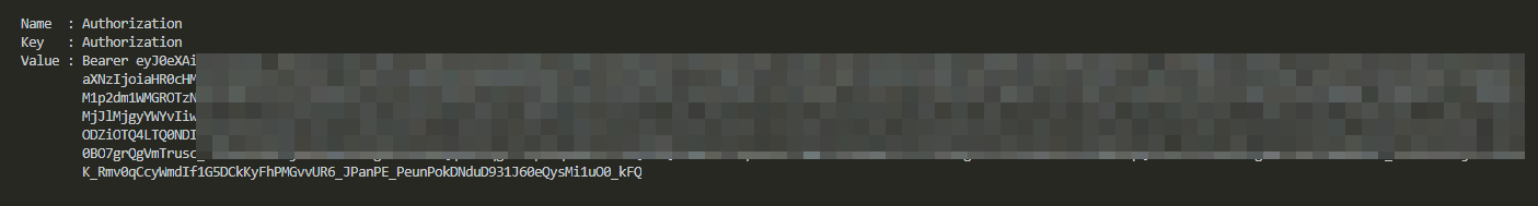 Wynik PowerShell pokazujacy poprawnie wygenerowany token autoryzacyjny dla Microsoft Graph