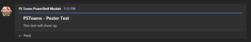 Microsoft Teams message card with title, blue accent line, and body text