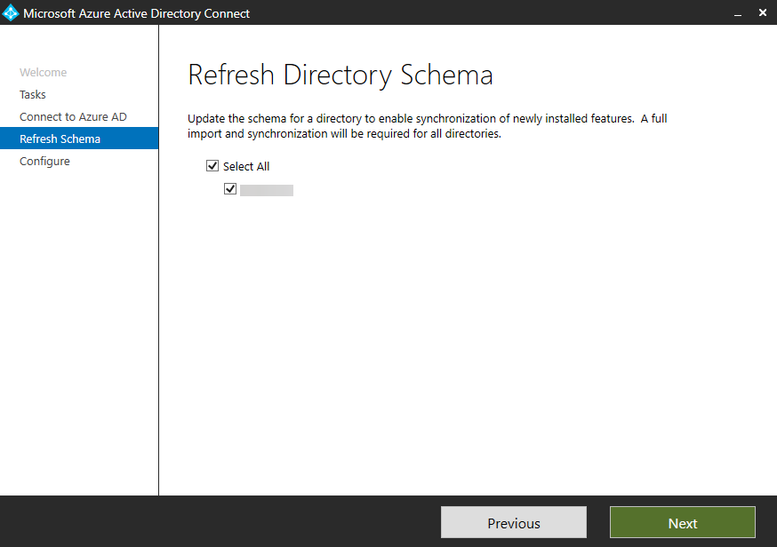 Strona Refresh Directory Schema w Azure AD Connect