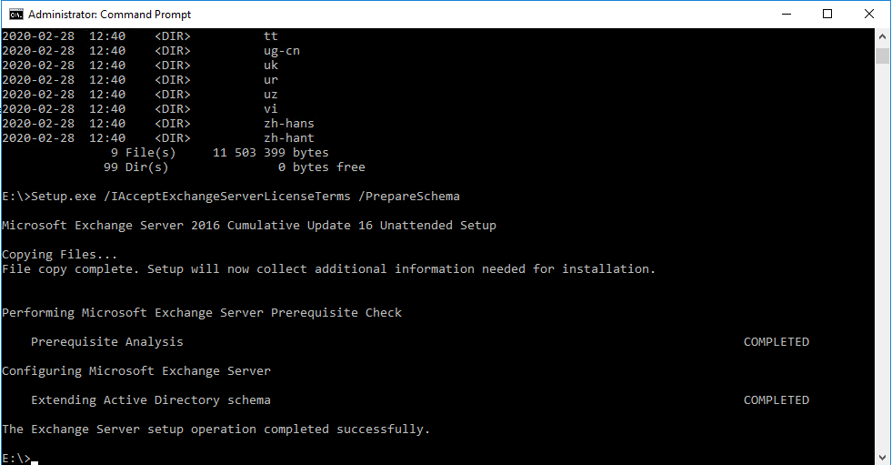 Instalator Exchange Server przygotowujący schemat Active Directory