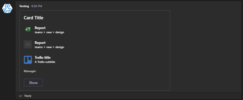 Karta listy w Microsoft Teams z elementami raportu, Trello, menedżera i osoby