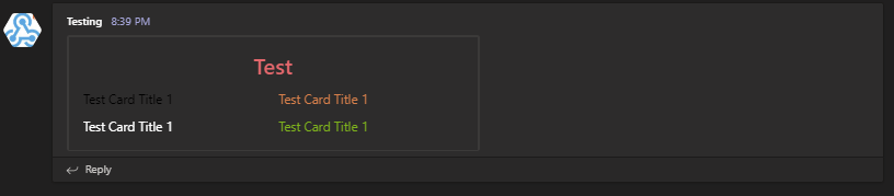 Karta adaptacyjna w Microsoft Teams pokazująca kolorowe bloki tekstu w dwóch kolumnach