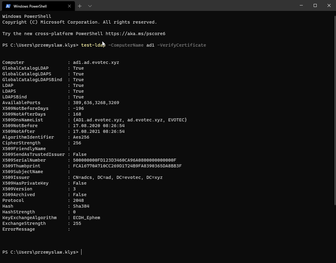 Zapytanie LDAP w PowerShell z uzyciem parametru ComputerName dla wybranego kontrolera domeny