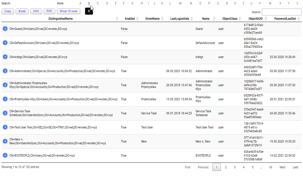 Alphabet Search HTML Table