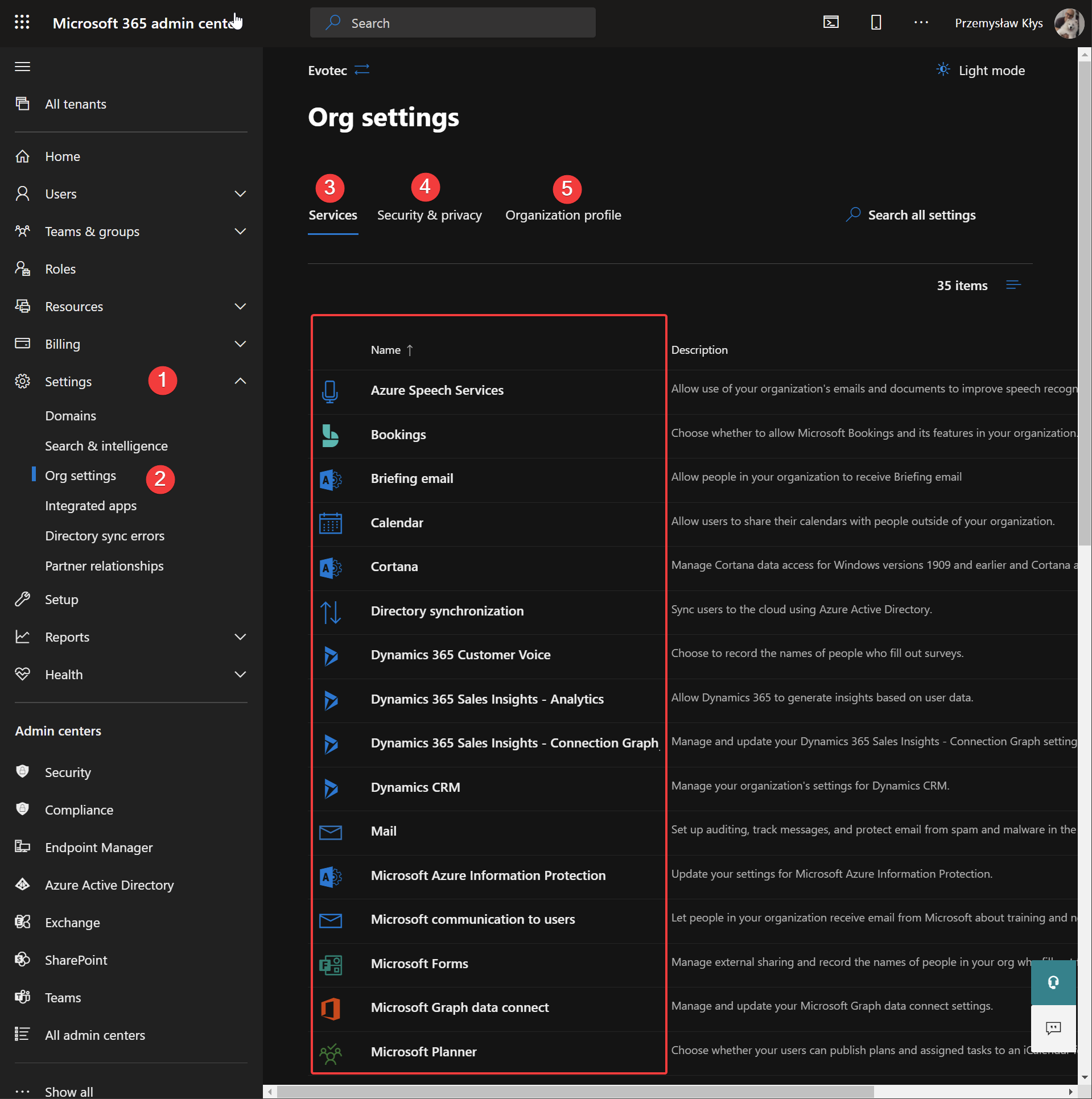 Office 365 Org Settings