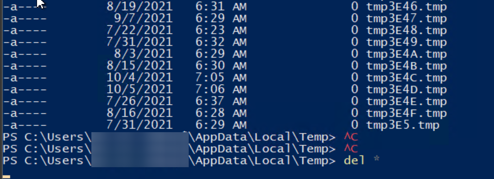 Folder tymczasowy wypelniony tysiacami pustych plikow tmp utworzonych przez wielokrotne wywolania GetTempFileName