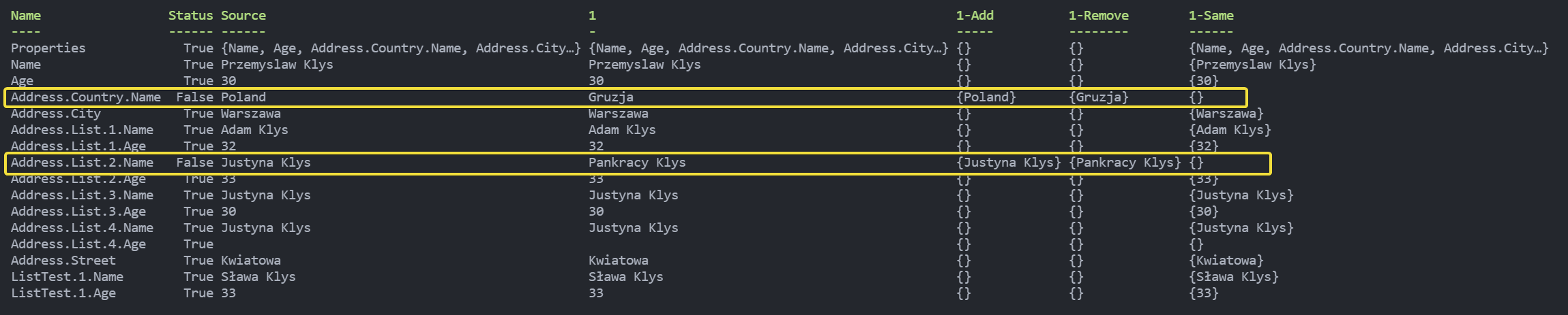 Flattened Compare-MultipleObjects table for two nested PowerShell objects