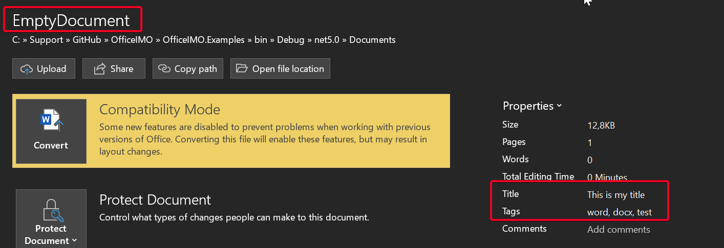 OfficeIMO Empty Word Document