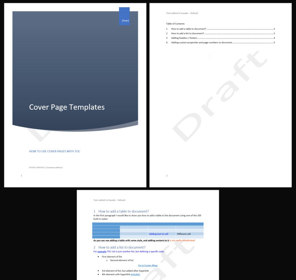 Zaawansowany dokument Word z OfficeIMO z okladka spisem tresci listami i tabelami