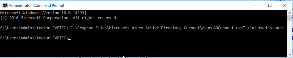 Command prompt launching AzureADConnect.exe with the /interactiveauth switch