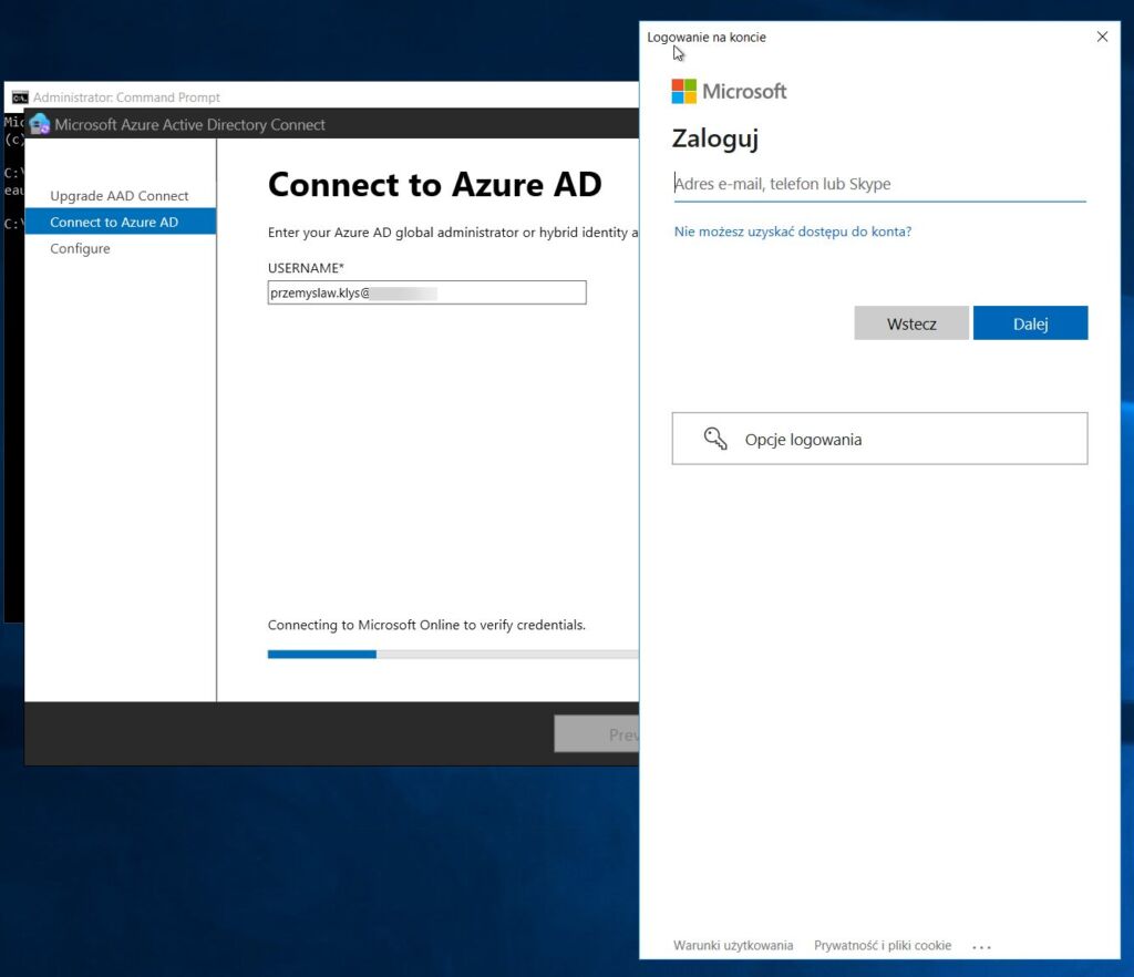 Microsoft sign-in page opened by Azure AD Connect after restarting with InteractiveAuth